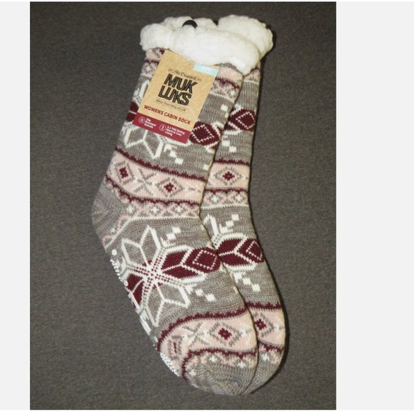 Muk Luks Cabin Socks Slip Resistant Faux Shearling Lining ONE SIZE Slipper Socks - Picture 6 of 11